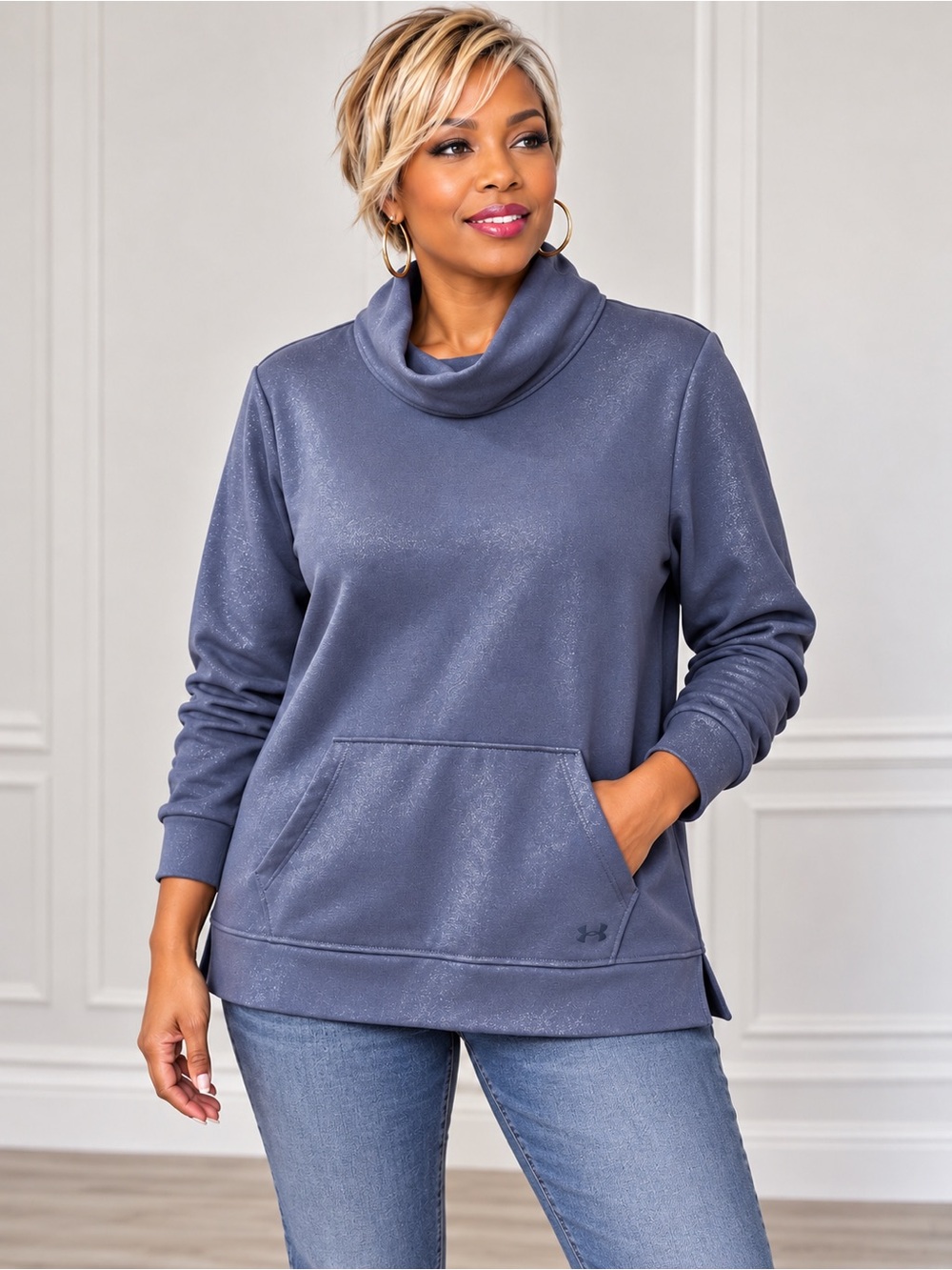 Under Armour ColdGear Women’s Medium Blue Shimmer Cowl Neck Pullover
